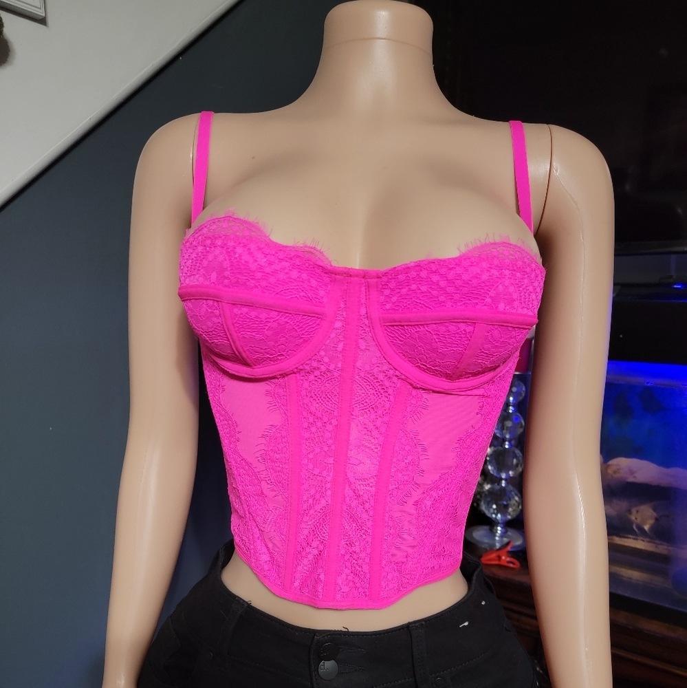 SHEIN Neon Pink Lace Bustier